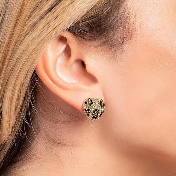 Neiman Marcus 18K Gold Plated Austrian Crystal Leopard Heart Earrings - Picture 1 of 4